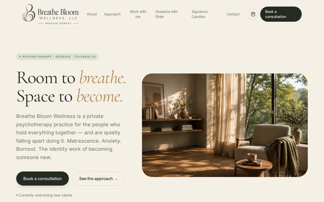 Breathe Bloom Wellness — live site preview